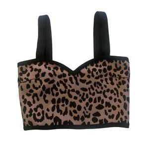 Animal Print Leopard Crop Top Sleeveless Size Small Corset Cheetah Tan Black